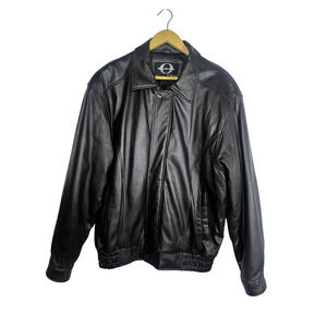 Original Outerwear Leather Jacket Mens Large Brown Bomber Full Zip Pockets Lined